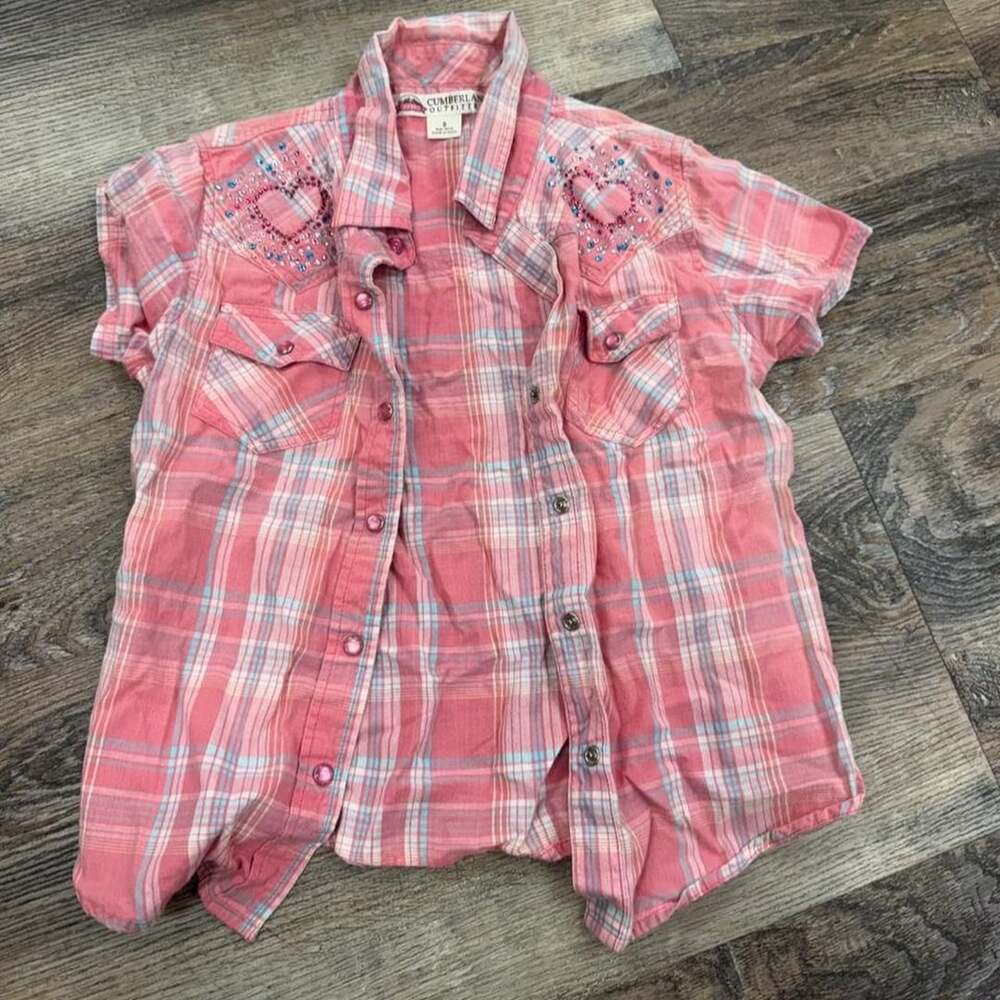 Cumberland Outfitters Plaid Shirt Size S Rhinestone Heart Western